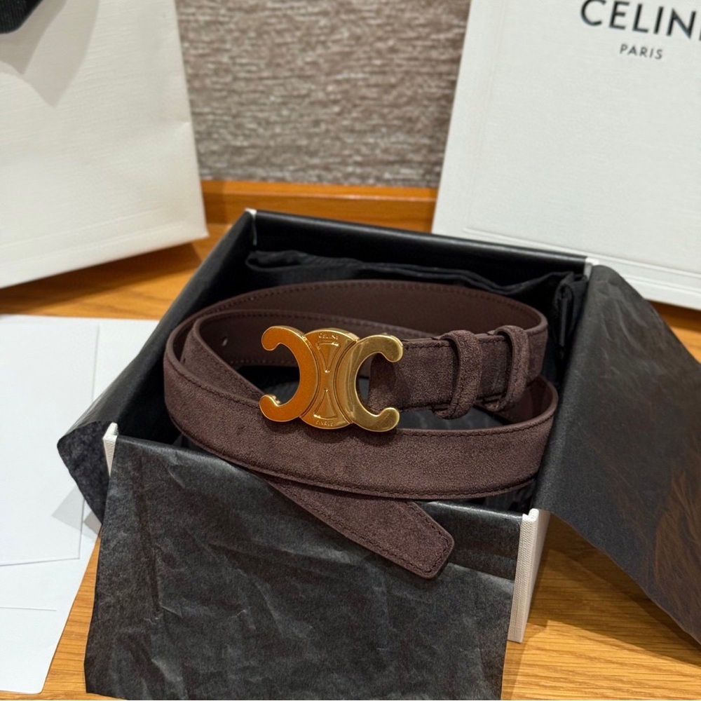 CELINE Triomphe Belt in Suede Calfskin